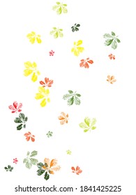 Color Set with hand made ink stamp leaves. Autumn foliage, vector colored illustration. Monochrome artistic floral collection.