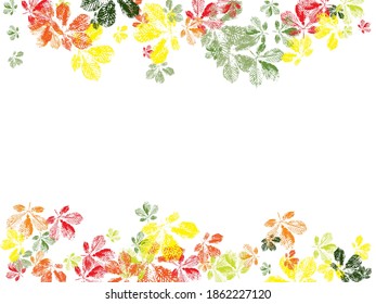 Color Set with hand made ink stamp leaves. Objects isolated on white. Monochrome artistic floral collection.