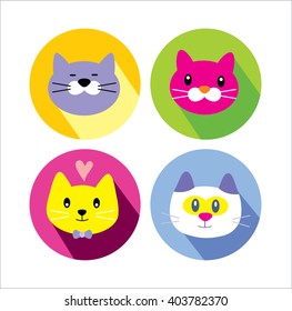 Color set icon cat abstract cartoon animal
