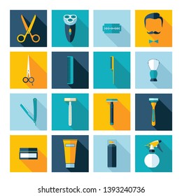 Color set icons for barber shop. Vector illustration in style flat design.