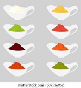 Color set icons depicting of different sauce vector illustration