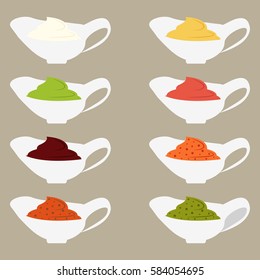 Color set icons depicting of different sauce vector illustration
