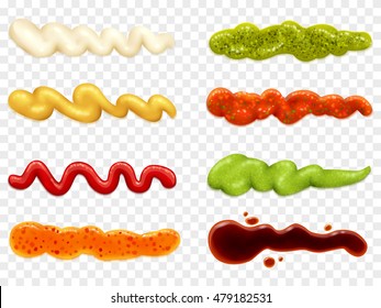 Color set icons depicting strips of different sauce vector illustration