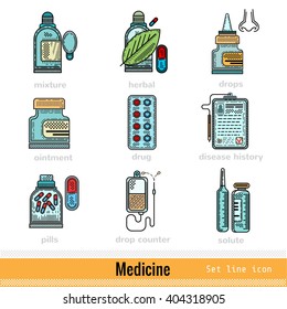 Color Set Kinds Of Medicine Outline Web Icons