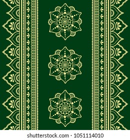 Color set of Mehndi flower pattern and seamless border for Henna drawing and tattoo. Decoration in oriental, Indian style.