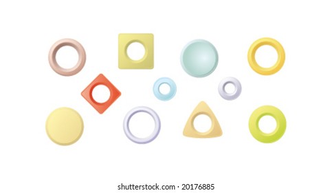 Color set of metal rivets isolated