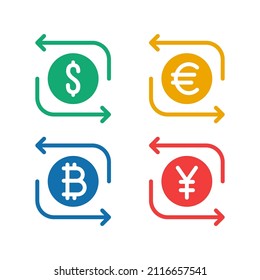 Color Set Of Money Exchange Or Remittance Icon. Outline Flat Trend Modern Replace Or Save Logotype Graphic Design Web Element Isolated On White. Concept Of Foreign Currency Ex-change Or Cash Back