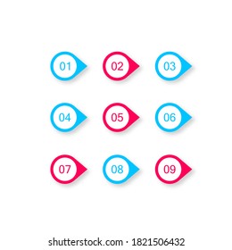 Color set of nine numbers. From 0 to 9. 3D point numbers. Vector