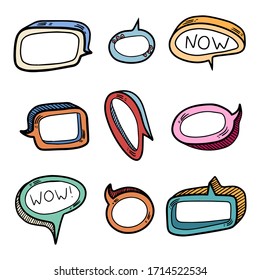 Color set of nine volume speech bubbles. Insert your own text to describe the conversation. Vector illustration.