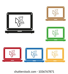 Color set of notebook with hourglass icon.
