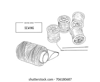 Color set of objects for sewing, handicraft. Sewing tools vector set.