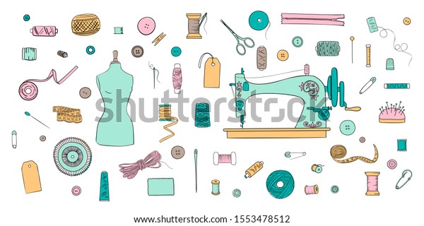Color Set Objects Sewing Handicraft Sewing 스톡 벡터(로열티 프리) 1553478512 ...