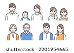 Color: Set of simple face icons of three generations family