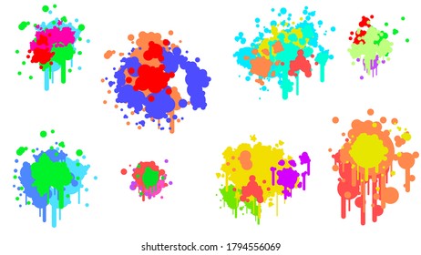 Colección De Pulverización De Colores Diferentes Elementos De Cubierta De Pintura Y Cubierta De Bocación De Bocos Con Diferentes Formas Estilo De Diseño De Pincel De Objeto Vector