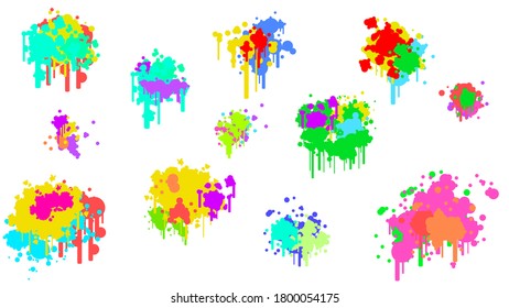 Colección De Pulverización De Colores Diferentes Elementos De Cubierta De Pintura Y Cubierta De Bocación De Bocos Con Diferentes Formas Estilo De Diseño De Pincel De Objeto Vector