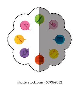 color set of study icons in circular speech vector illustration