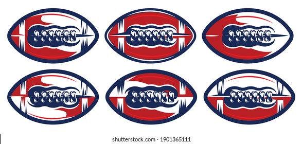 Color set of stylized American football balls. Vector editable illustration. Template for logo design, corporate style, business card, poster, website.