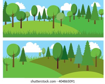 Color set trees, forest, wood, eco friendly, forest life