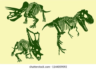 Color set of tyrannosaurus skeletons ,bright dinosaur design,vector