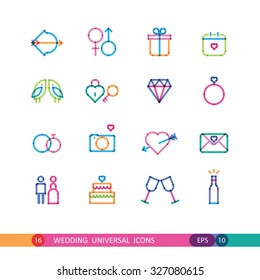 Color set of wedding universal icons