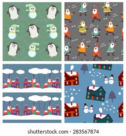 color set of xmas winter patterns 