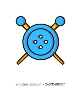Color Sewing button and knitting needles icon isolated on white background. Clothing button. Flat filled outline style with shadow. Vector