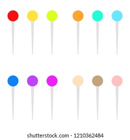 Color Sewing Needles and Pin Set Equipment for Seamstresses Different Types. Vector illustration. White background. EPS 10.