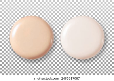 Paleta de tonos de color para crema. Maquillaje cosmético para el Anuncio, cartel. Base líquida sobre fondo transparente. Ilustración vectorial.