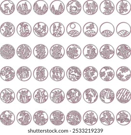 Color shadow circular mini hanafuda icon set
