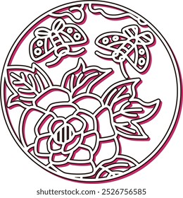 Color shadow circular simple hanafuda, Minazuki, peony, butterfly, June, peony and butterfly
