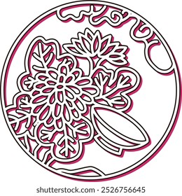 Color shadow circular simple hanafuda Nagatsuki chrysanthemum cup September chrysanthemum and cup