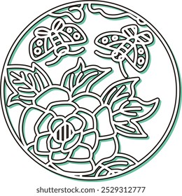 Color shadow circular simple hanafuda, Minazuki, peony, butterfly, June, peony and butterfly