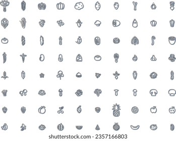 Color shadow simple vegetable and fruit and mushroom illustration icon set blue