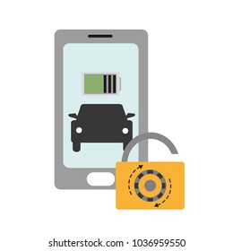 color shadow smartphone battery with car and padlock security
