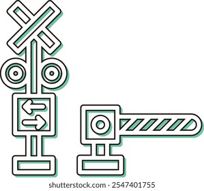 Cruce de ferrocarril de icono único relacionado con la estación de sombra de color