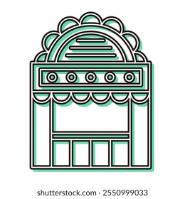 Parque temático de sombra de color relacionado con un solo conjunto de iconos de ilustración de compras