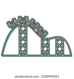 Color shadow theme park related single illustration icon set roller coaster