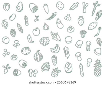 Color shadow vegetable fruit mushroom icon set