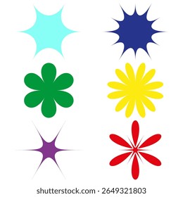 Color shape icons. Bright clover symbol. Floral star Vector. White contrast set.