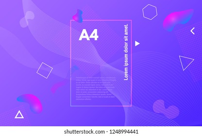 Color shapes. Abstract geometric background. Bright design with liquid elements. Trendy fluid backdrop. Business cover template. Dynamic violet composition for website. Vector illustration.