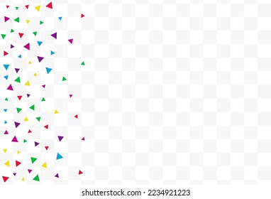 Color Shapes Invitation Vector Transparent Background. Independence Triangle Wallpaper. Carnaval Elements Banner. Falling Confetti Festive Postcard.