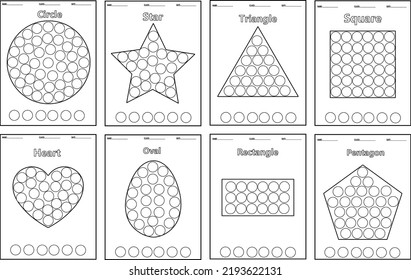 Color the shapes. Kids education. Preschool worksheet. Dot Markers Coloring Pages.