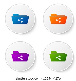 Color Share folder icon isolated on white background. Folder sharing. Folder transfer sign. Set color icon in circle buttons. Vector Illustration