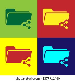 Color Share folder icon isolated on color backgrounds. Folder sharing. Folder transfer sign. Flat design. Vector Illustration