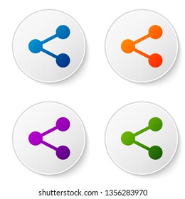 Color Share icon isolated on white background. Share, sharing, communication pictogram, social media, connection, network, distribute sign. Set color icon in circle buttons. Vector Illustration