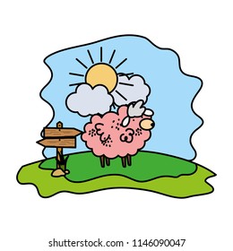 color sheep farm animal with wood notices