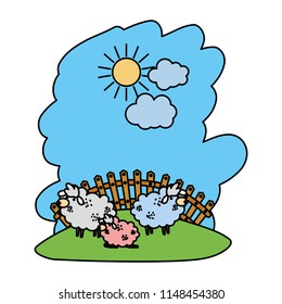 color sheeps farm animals inside wood grillage