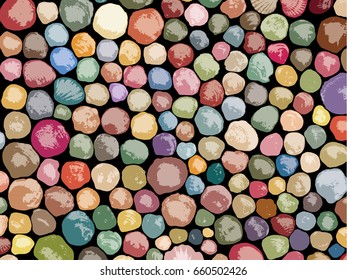 Color shells glued onto wall in the Mediterranean, with black base