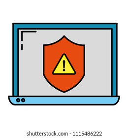 color shield caution sign inside laptop technology