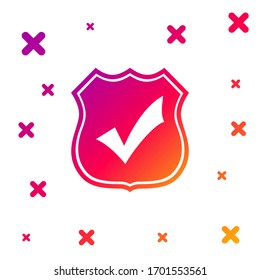 Escudo de color con icono de marca de verificación aislado en fondo blanco. Protección, seguridad, protección, concepto de defensa. Icono aprobado de marca. Formas dinámicas aleatorias degradadas. Ilustración vectorial